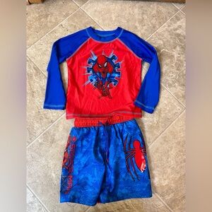 Spider-Man 3T Swimsuit and Long-sleeve Rash Guard Swim Shirt